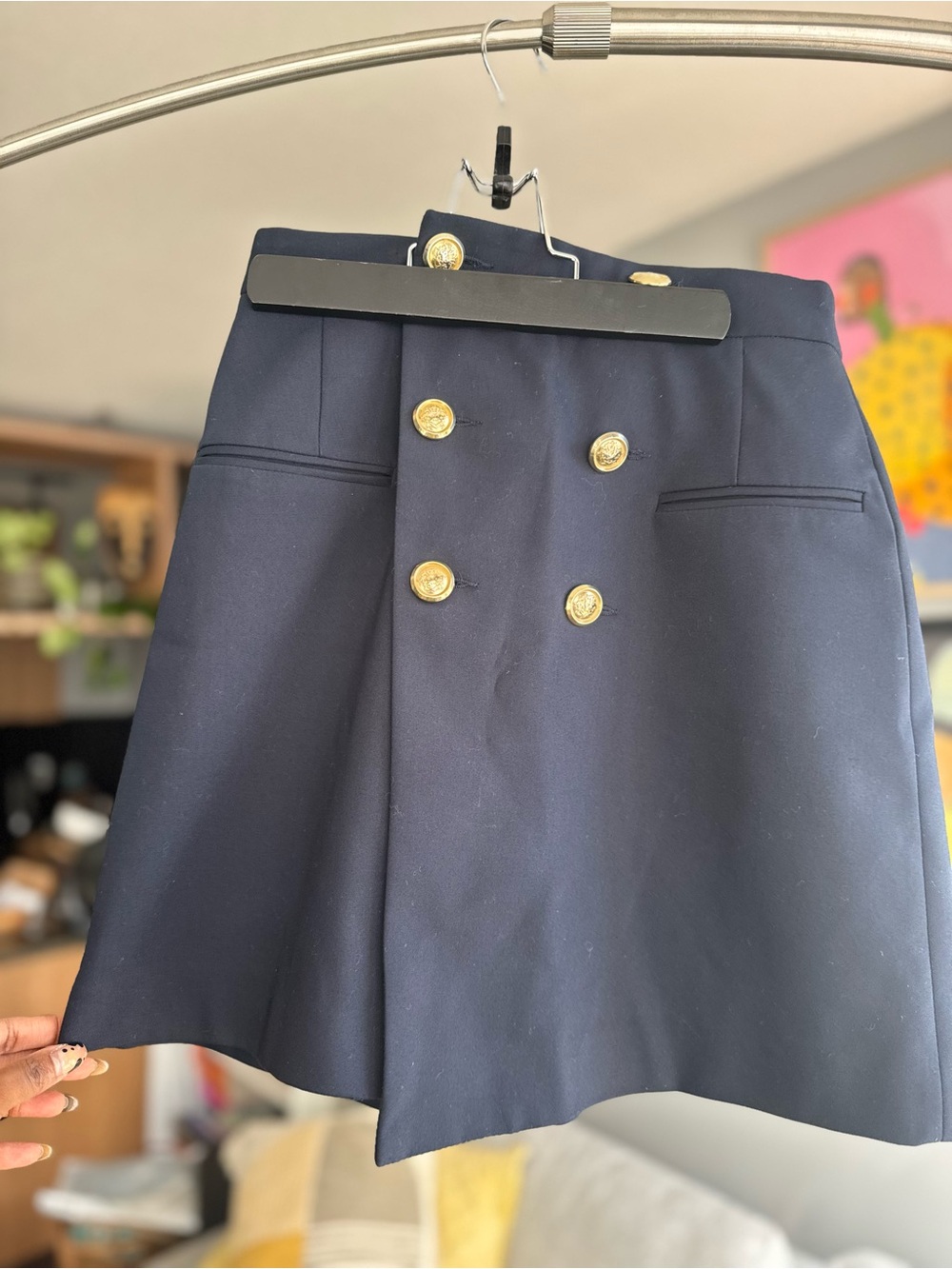 Zara Navy Mini Skirt with Gold Buttons